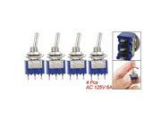 New 4 Pcs Blue AC 125V 6A 3 Pin SPDT On Off On 3 Position Mini Toggle Switch