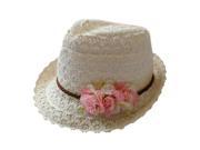 Sweet Stylish Faux Flower Embellished Openwork Lace Sun Hat For Women Off white