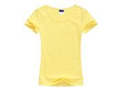 New Women Summer Casual Lycra Cotton Solid O Neck T shirt Women Clothes Tops Yellow S