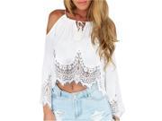 Women blouse Sexy Lace blusas Patchwork women crop tops Casual White Chiffon lace Blouses L