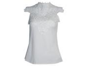 Fashion Women Summer Lace Blouse Casual Solid Color Patchwork Lace Chiffon Shirts Tops White S