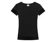 New Women Summer Casual Lycra Cotton Solid O Neck T shirt Women Clothes Tops Black L