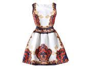 Hot sale New Europe and the United summer Fashion women casual vintage dresses printing sleeveless Vestidos dress Crown beige S