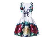 Hot sale New Europe and the United summer Fashion women casual vintage dresses printing sleeveless Vestidos dress Big white roses XL