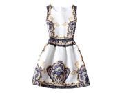 Hot sale New Europe and the United summer Fashion women casual vintage dresses printing sleeveless Vestidos dress Blue Crown L