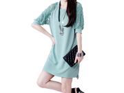 Elegant Lace dress women summer dress Patchwork One Piece short sleeve Chiffon Party casual Dress Light green 2XL