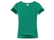 New Women Summer Casual Lycra Cotton Solid O Neck T shirt Women Clothes Tops Green XXL