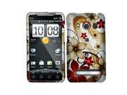 Rubberized Gold Red Flower Snap on Design Case Hard Case Skin Cover Faceplate for Htc Evo 4g