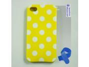 Yellow White Polka Dots Gel Flexible TPU Cover Case fit for iPhone 4 4G 4S Screen Protector