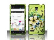 Green Flower Rubberized Hard Cover Case for Lg Optimus L9 P769 t Mobile