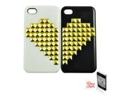 Black White Fashion Twin Lover Heart Style Punk Spikes and Studs Rivet Case Cover For Apple iPhone4 4S 2 x Screen Protector