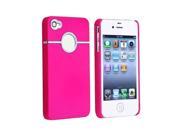Hot Pink Deluxe W chrome Rubberized Snap on Hard Back Cover Case for Apple iPhone 4 4g