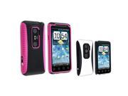 2pc Pink Black White TPU Rubber Candy Skin Hard Hybrid Phone Case For HTC EVO 3D