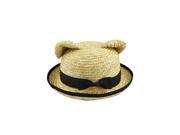 Women s Summer Sunscreen Beach Sun Visor Cat Ears Straw Hat Beige