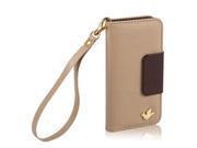Magnetic Flip Light Khaki PU Wallet Cards Holder Case Cover For Samsung Galaxy S4 i9500