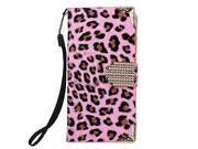 Fashionable Wallet Leopard iPhone 6 Case Flip Leather Cover with Card Holder Strap for Apple iPhone 6 Pink