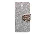 Silver Crystal Diamond Glitter Bling Flip Magnetic Leather Stand Wallet Card Case Cover For Apple iPhone 5 5S