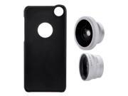 3 in 1 Phone Photo Lens 180° Fisheye 0.67X Wide Angle 10X Macro Len Kit Set with Back Case Cover for iPhone 5 5S Silver