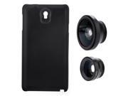 3 in 1 Phone Photo Lens 180° Fisheye 0.67X Wide Angle 10X Macro Set with Back Case Cover for Samsung Galaxy Note 3 III Black