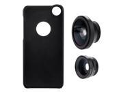 3 in 1 Phone Photo Lens 180° Fisheye 0.67X Wide Angle 10X Macro Len Kit Set with Back Case Cover for iPhone 5 5S Black