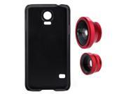 3 in 1 Phone Photo Lens 180° Fisheye 0.67X Wide Angle 10X Macro Kit Set with Back Case Cover for Samsung Galaxy S5 Red
