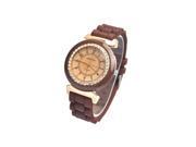 THZY Geneva Silicone Crystal Stone Quartz Women s Wrist Watch Brown