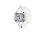 THZY Girls Ladies Heart Design Rhinestone Assorted Pearls Bangle Bracelet Watch White