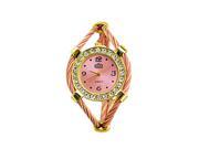 THZY cussi Steel Wire Crystal Quartz Bracelet Bangle Wrist Watch Pink Gold