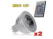 2pcs MR16 3W 16 Color RGB LED Light Bulb Lamp IR Remote Control