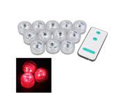 12PCS Waterproof Round Candle Lights 3 LED 3528 Lamp with RC Red