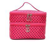 THZY Womens Fashion Portable Toiletry Bag Dot Pattern Double Layer Makeup Bag Organizer rose red