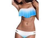 Blue White Sexy Women Padded Top Strapless Bikini Swimwear M