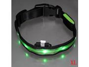 LED Flashing Safety Dog Pet Light Nylon Plain Collar Tag Green XL