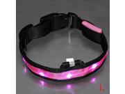 LED Flashing Safety Dog Pet Light Nylon Plain Collar Tag Pink L