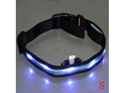 LED Flashing Safety Dog Pet Light Nylon Plain Collar Tag Blue S