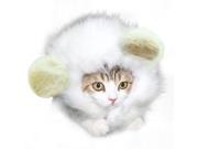 Pet Cat Dog Emulation Lion Hair Mane Ears Head Cap Autumn Winter Dress Up Headgear white M