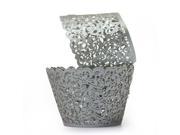 12X Filigree Vine Cake Cupcake Wrappers Wraps Cases Wedding Birthday Decorations Silver Gray
