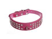 Rose Red Diamond Leather Dog Collar Suede 3 Rows Crystal Rhinestones S