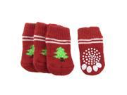 Red White Nonslip Christmas Tree Print Pet Dog Knitted Socks