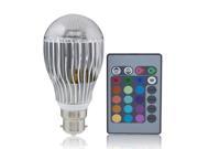 New 9W B22 100 240V Remote Control Color Changing RGB LED Light Bulb Lamp