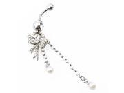 Belly Button Ring Barbell Bar Faux Pearl Butterfly Chain Dangle Chic