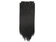 8 Pcs 20 1b Natural Black Straight Full Head Clip Synthetic Hair
