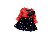 Baby Girl Long Sleeved Dress Children Flower Dot Princess Dress Red M