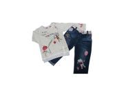 Children fashion autumn clothing sets cartoon t shirt jeans baby girls suit kids clothes White 130CM