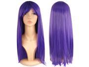 Women s Long Curly Wigs Straight Cosplay Costume Ladies Wig Purple