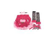 4pcs set Newborn Rose Red Pink Leopard Baby Romper with Tutu Dress Head Band Shoes Leggings Baby Clothing Set M