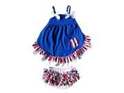 Baby Girl 2pcs Clothing Set Ruffle Bloomers Cute Dark Blue T shirts with Floral Ruffle Toddler Cotton Clothing M