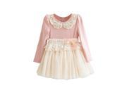 Spring and Autumn Fashion Kids Girl s Baby Sweet Turn down Collar Lace Pearl Long sleeve Dress Pink Size 100