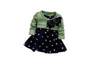 Baby Girl Long Sleeved Dress Children Flower Dot Princess Dress Green M