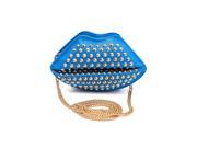 Woman s Lips Rivet Studded Clutch Chain Shoulder Bag Blue